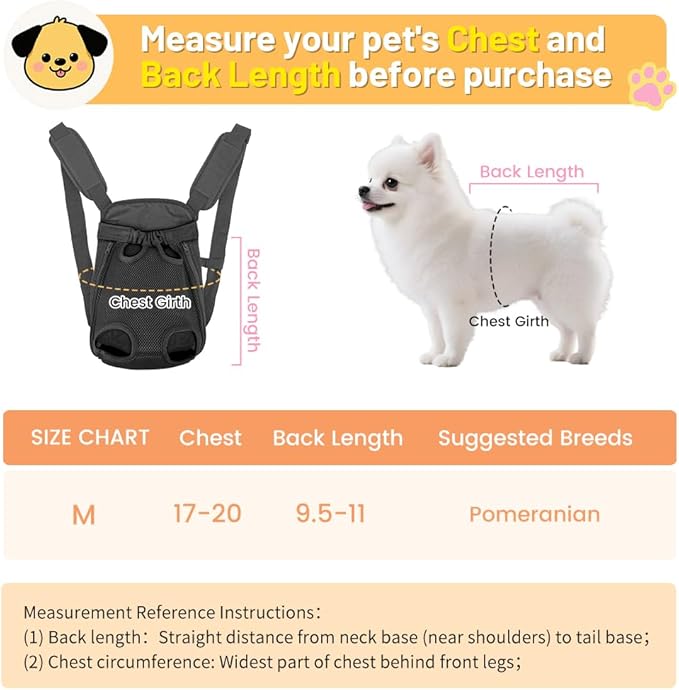 Inspack Dog Backpack Carrier/Cat Carrier, Adjustable Pet Front Carriers Travel Bag for Puppy Medium Dogs, Legs Out, Soft Ventilated Dog Chest Carry Backpacks for Hiking/Camping, 4-7 lbs, Black