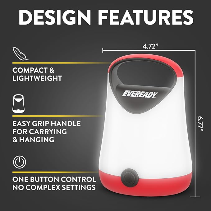 Eveready LED Camping Lantern X-250 (2-Pack), Super Bright Tent Lights, Rugged Water Resistant LED Lanterns, 100 Hour Run-time (Batteries Included), Red and Black