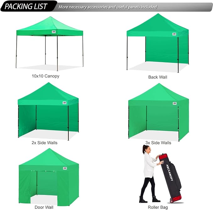 ABCCANOPY Heavy Duty Easy Pop up Canopy Tent with Sidewalls 10x10, Kelly Green
