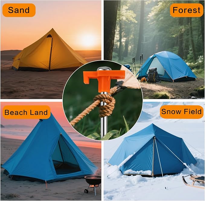 10 Pack Tent Stakes - 9.75 Inch Galvanized Non-Rust Ground Stakes Heavy Duty Canopy Anchors Metal Tent Pegs for Camping, Garden, Hiking, Orange