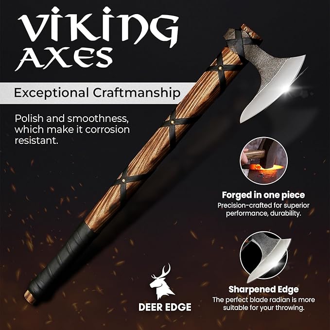 Viking Axe of Ragnar Lothbrok Hand Forged High Carbon Steel Norse Bearded | Camping Hatchet Axe with Genuine Leather Sheath Handcrafted Ash Wood Handle Throwing Tomahawk Viking Gifts for Men