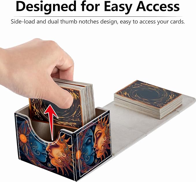 Strong Magnet MTG Card Box Playing Card Box Magic Deck Box TCG Up to 200 Cards Creative Pattern Trading Card Storage Box for Collectible Card Games, Sun Moon Stars Tarot Cards