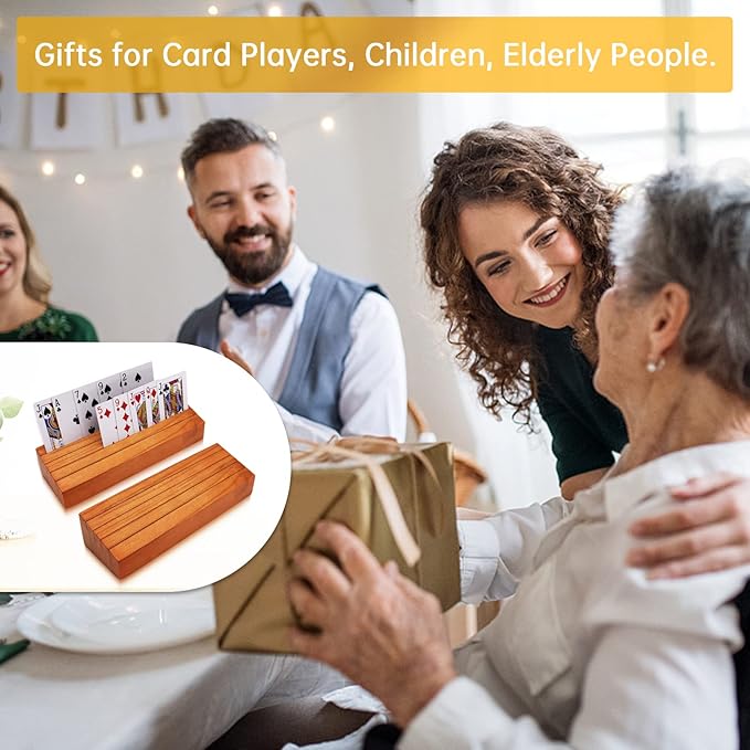 Card Deck Stand Set of 2 Playing Cards Holder for Kids Elder Wood Racks Tray for Organizing on Game Bridge Adults Uno Skipbo 5 Crowns(Orange)