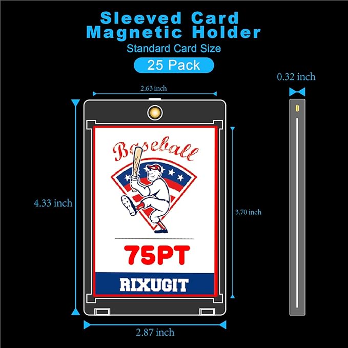 25-Pack One Touch Card Holders - 75PT Sleeved Card Magnetic Holder with 2.63"x3.7" Larger Inner Dimension, First Insert Card into Soft Card Sleeve, Then Place into Card Holder for Double Protection 