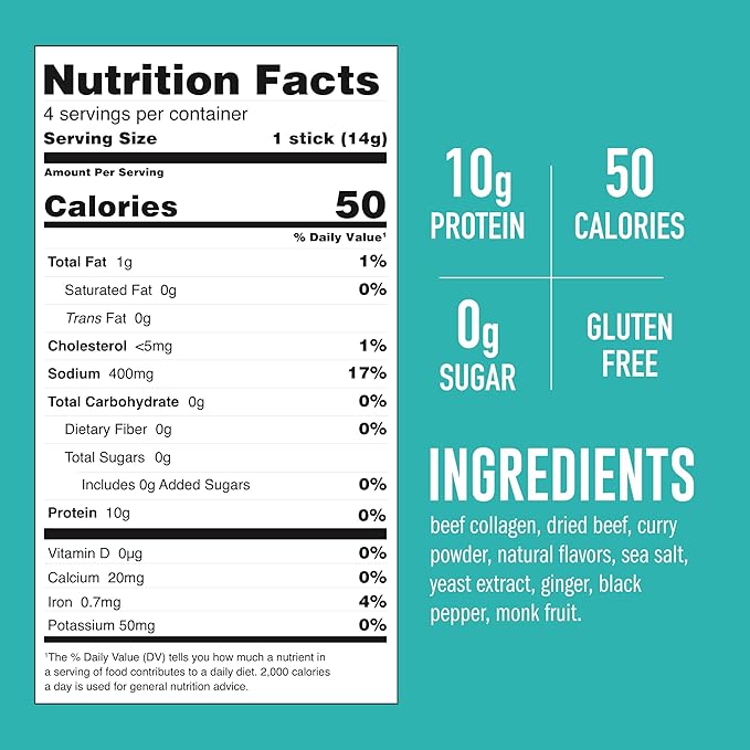 LonoLife Thai Curry Beef Bone Broth Powder Mix | Grass-Fed, 10g Protein | Collagen-Rich, Keto & Paleo Friendly | Natural Ingredients | 4 Portable Stick Pack Servings