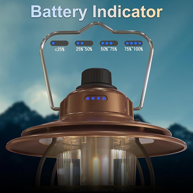 LED Camping Lantern Rechargeable Dimmable, Portable Vintage Outdoor Lantern 2700-6500K Waterproof, Hanging Retro Lamp Indoor Outdoor for Garden, Hiking, Emergency, Copper