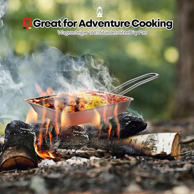 Stainless Steel Fry Pan, 3-Ply Reinforced Body, Rectangular Omelet Pan, Oven & Dishwasher Safe, Induction Compatible, Portable Camping Cookware, Mini or Small Size (14.2Lx5.5WX1.2H inch)