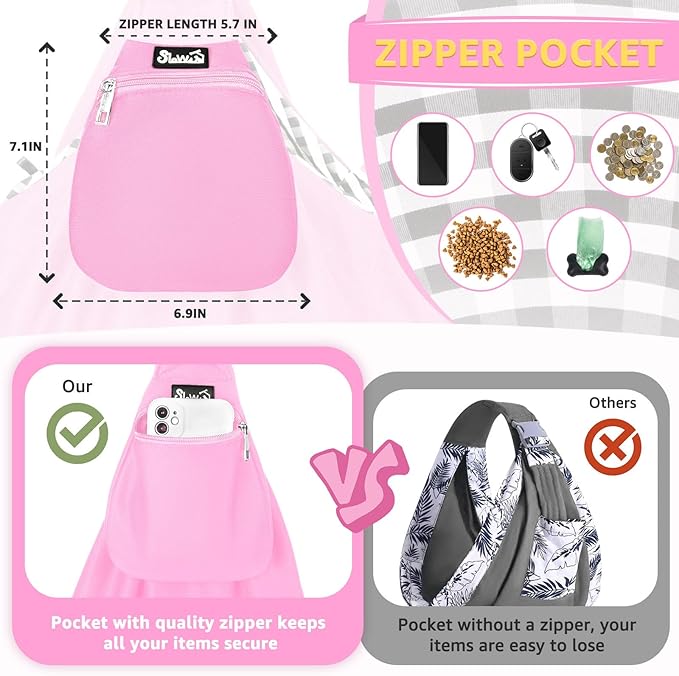 SlowTon Dog Carrier Sling - Thick Padded Shoulder Strap Adjustable Dog Carriers for Small Dogs, Puppy Carrier Purse for Pet Cat with Front Zipper Pocket Safety Belt Machine Washable (Baby Pink, M)