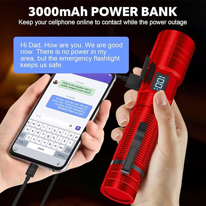 AdamStar Flashlights High Lumens Rechargeable Super Bright LED Flashlight with Dimmable, Zoomable Beam Tactical Flash Lights Small Powerful ((RED+ Blue) with case)