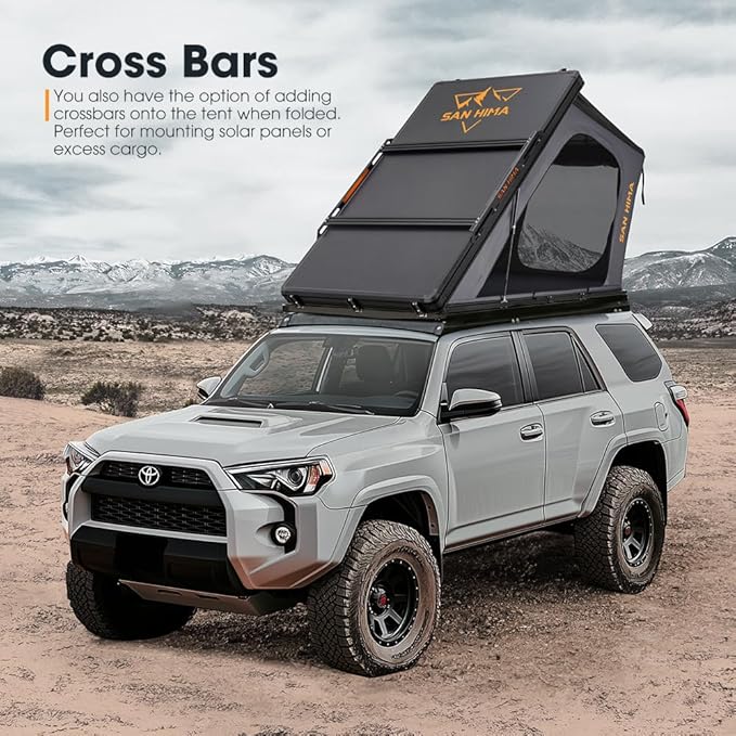 Sanhima Rooftop Tent Hard Shell - Hotham Overland Aluminium Roof Top Tent w/Larger Space, LED Strip Light & Skyview Window, 2” Thick Mattress, for Car SUV Truck Camping, 2-3 People Tent
