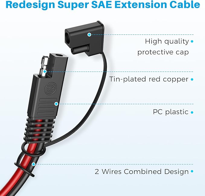SAE Extension Cable,(16AWG-25FT) Advanced Heavy Duty SAE to SAE Battery Charging Extension Cord for Motorcycle Automotive Power Trolling Motor Travel Trailer Solar Panel SAE Plug