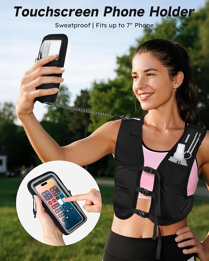 MOKURA Running Vest for Women Men, Reflective Hydration Vest with 500ML Soft Flask and Phone Holder, Adjustable Running Backpack, Lightweight Run Pack Water Bottle, Runner Marathon Essentials