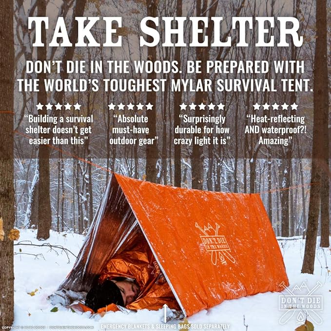 World's Toughest Ultralight Survival Tent ??2 Person Mylar Emergency Shelter Tube Tent + Paracord ??Year-Round All Weather Protection for Hiking, Camping, & Outdoor Survival Kits