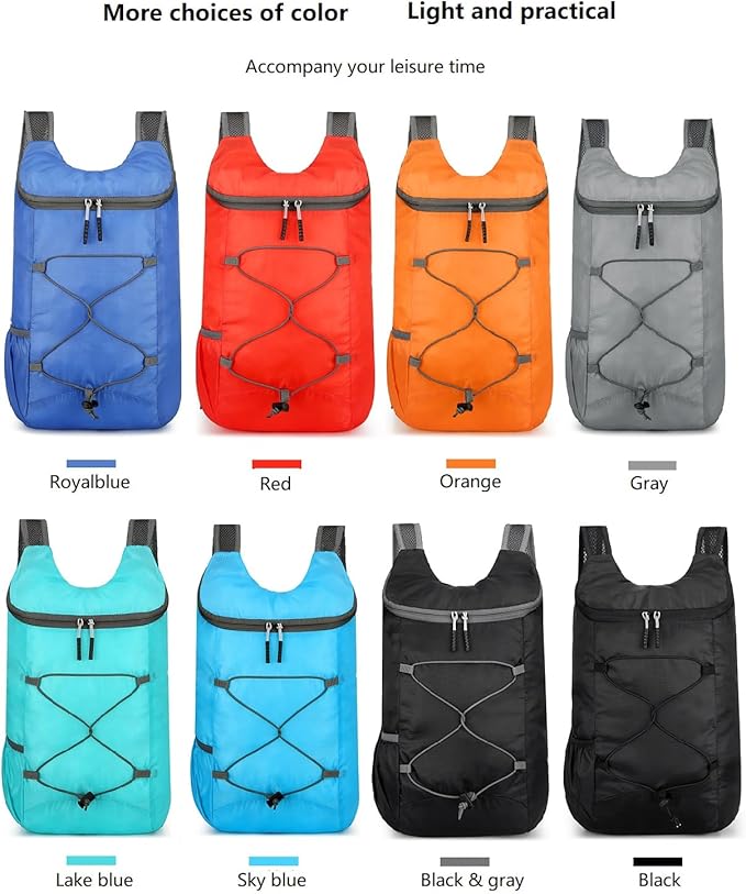 16L Lightweight Foldable Hiking-Backpack Small Packable-Daypack For Travel,Ultralight Water-Resistant Gym Bag Men Women Easy Carry-on (Black&Gray)
