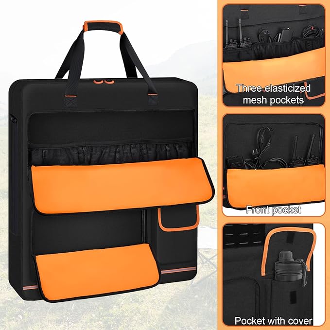 Solar Panel Storage Bag with Orange Lining, Deepened Opening, Zipper with Pull and Multi-Accessory Space Solar Panel Travel Carrying Case Fit for Jackery SolarSaga 100W 100X 200W, Black