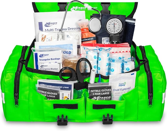 First Aid Kit - Fully Stocked Portable Reflective Bag -First Responder Emergency Response Kit-for Natural Disaster Preparedness-Customizable Storage-Includes 415 Pcs First Aid Supplies - Lime Green