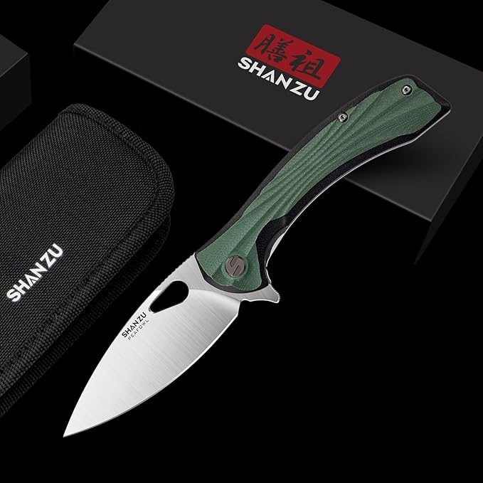 SHAN ZU Pocket Knife 3.2 in, Powder Steel Blade EDC Folding Knife for Men & Women, Utility Survival Knife with G10 Handle & Pocket Clip for Camping Fishing Hiking Hunting - Green