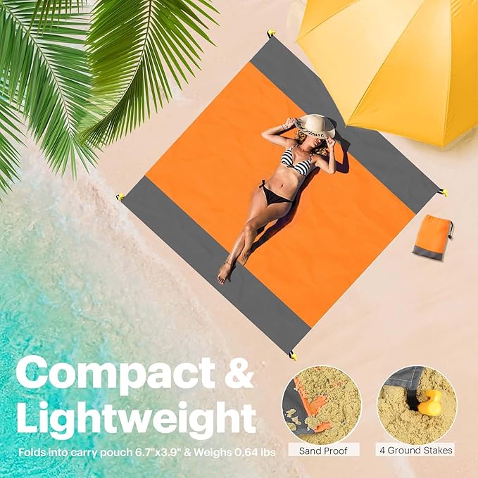 EASYFUN Beach Blanket Sandproof Oversized, 79''×83'' Extra Large Beach Mat, Portable Picnic Mat for Travel Camping Hiking, Lightweight Beach Essentials Family Water Resistant Mat Nylon 210T