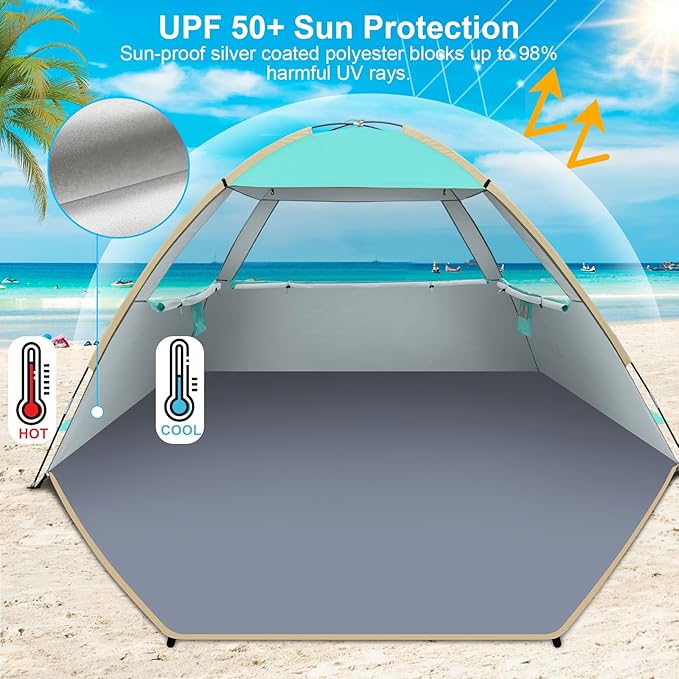 Gorich Beach Tent Sun Shelter for 3/4-5/6-7/8-10 Person with UPF 50ï¼?UV Protection, Lightweight & Easy Setup Beach Shade Canopy, Portable Beach Shade Tent Beach Cabana