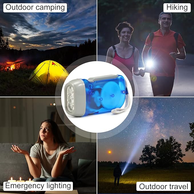 Mudder 24 Pieces Hand Crank Flashlight with LED Self Powered Charging Torch Dynamo for Camping Emergency(Yellow, Red, Grey, Blue)
