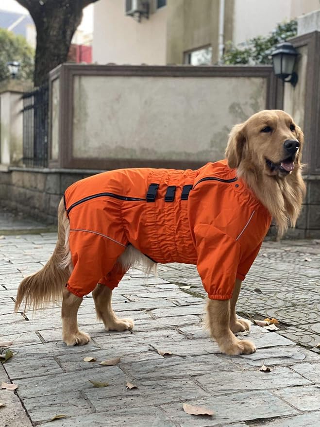 Dogs Waterproof Jacket, Lightweight Waterproof Jacket Reflective Safety Dog Raincoat Windproof Snow-Proof Dog Vest for Small Medium Large Dogs Orange 4XL