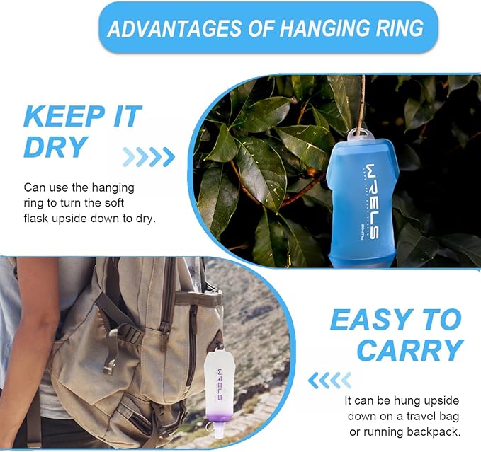 200ml/350ml/500ml Collapsible Soft Flask,BPA Free Folding Soft Water Bottle with Hanging Ring,Lightweight TPU Hydration Flask for Running Marathon Cycling Hiking