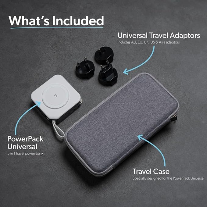 SnapWireless PowerPack Universal - 5 in 1 MagSafe Compatible Travel Charger | Universal Adapter | Travel Power Bank | Included Adapter Plug (Midnight Black)