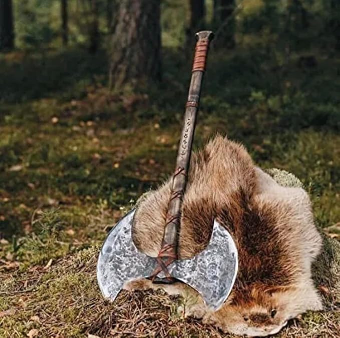 SHINY CRAFTS | 40" Handmade Double Head Berserker Axe, Large Norse Axe, Hand Forged Steel Axe,Double Blade Axe, Forest Axes Hewing Axe Broad Axe Hunting Axe Dane Axe (VBA-00)
