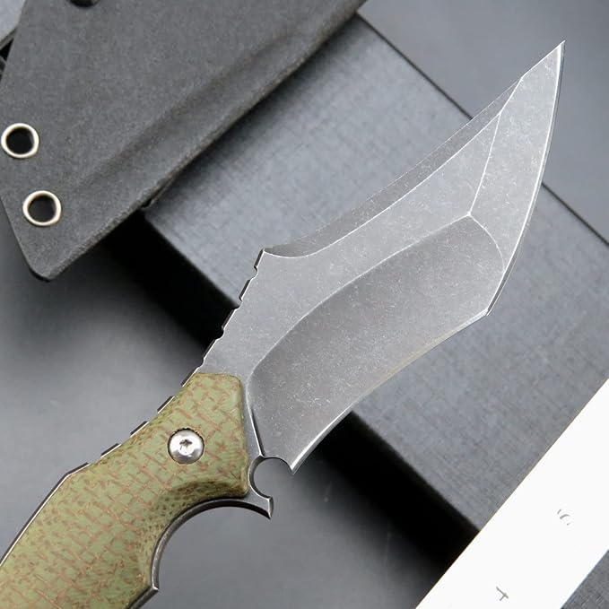 C1117 Fixed Blade Knife,D2 Steel Blade +Micarta Handle Outdoor EDC Survival Claw Knife with Kydex Sheaths(Green) …