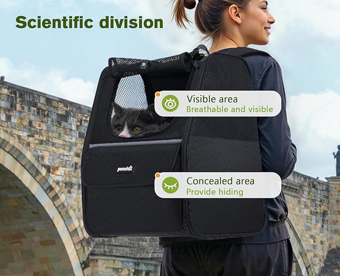 Pecute Cat Backpack Carrier, Small Dog Backpack Carrier, Pet Backpack Carrier for Cats Dogs Puppy Kitten, Cat Carrier Bag Carrying for Travel Hiking Bike Riding Walking Outdoor,Black