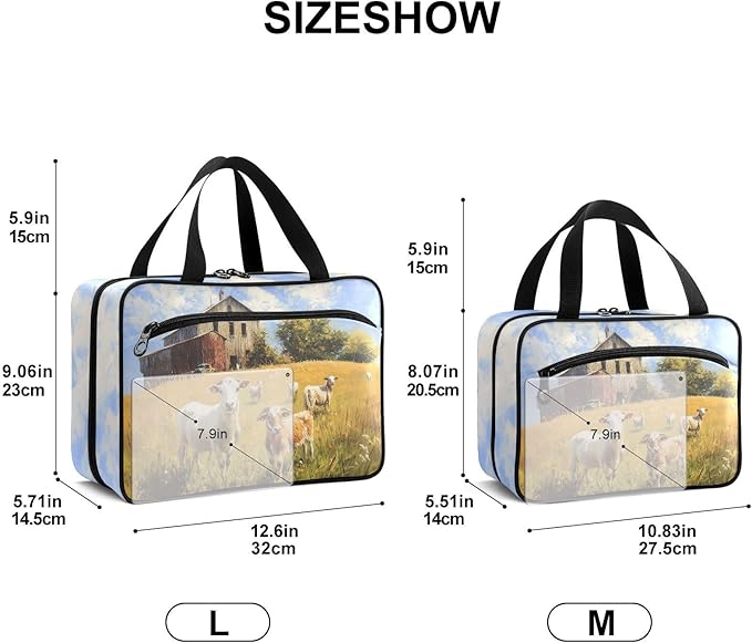 Fustylead Artistic Of Farm Lamb Oil Painting Empty Travel First Aid Bag Large Home Medication Bag with Zipper for Pills,Vitamin,Fish Oil,Supplements for Women and Men
