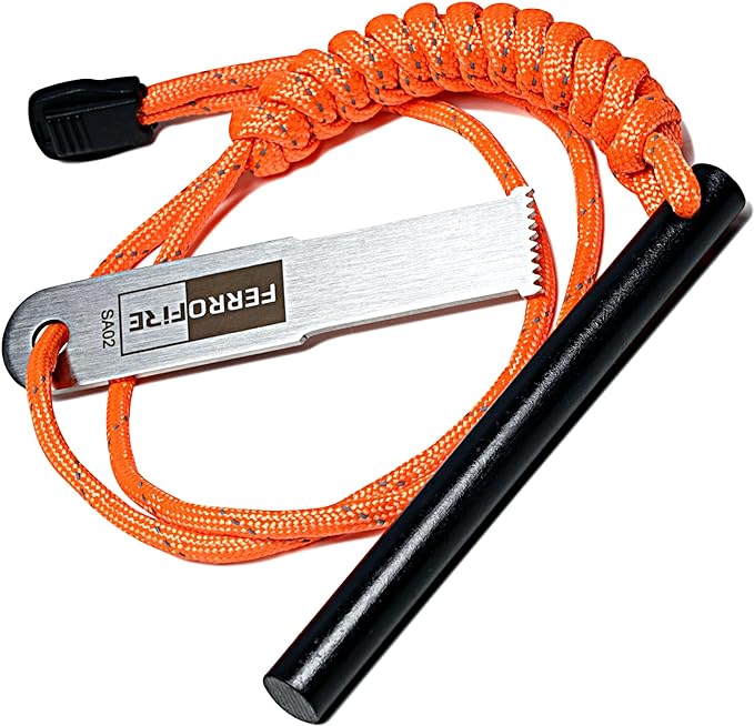 Classic Heavy-Duty Super-Duty Ferro Rod Fire Starter with Premium Ferrocerium Rod Superb Carbon Alloy Steel Striker 550 Paracord Lanyard Handle for Camping Emergency Survival Hiking BBQ EDC