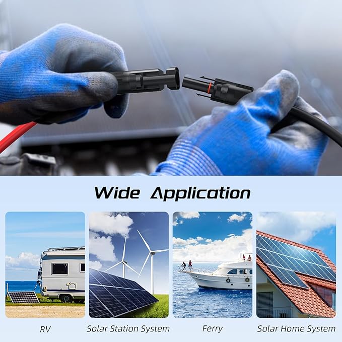 50FT 12AWG Solar Panel Extension Cable, Bateria Power 12 Gauge PV Wire with Female & Male Waterproof Connectors for RV, Photovoltaic Systems, Set of 2
