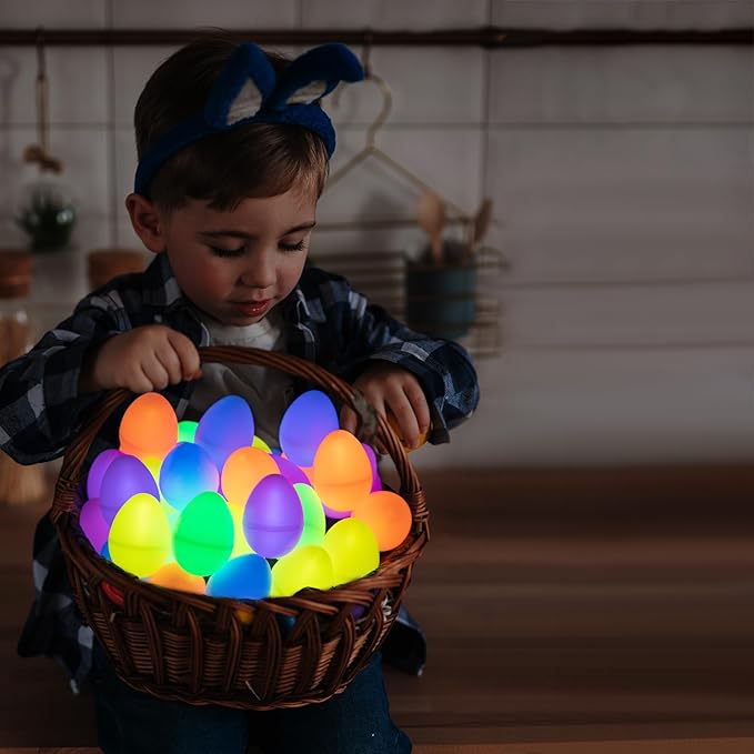 POPGIFTU 120 Easter Eggs with 240 Mini Glow Sticks, Glow-in-the-Dark Easter Eggs Bulk for Kids, Easter Basket Fillers & Party Favors, Egg Hunt Prizes & Classroom Decorations