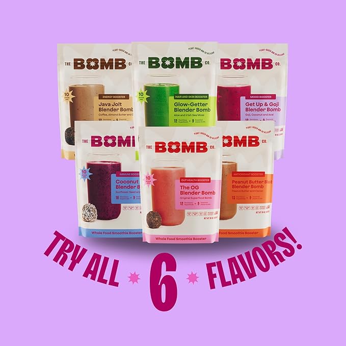 The Bomb Co. Blender Bomb, Get up & Goji, Superfood Smoothie Mix with Goji Berries, Hemp, Flax, Chia Seeds & Amino Acids, Gluten Free, High Fiber, 10 Servings