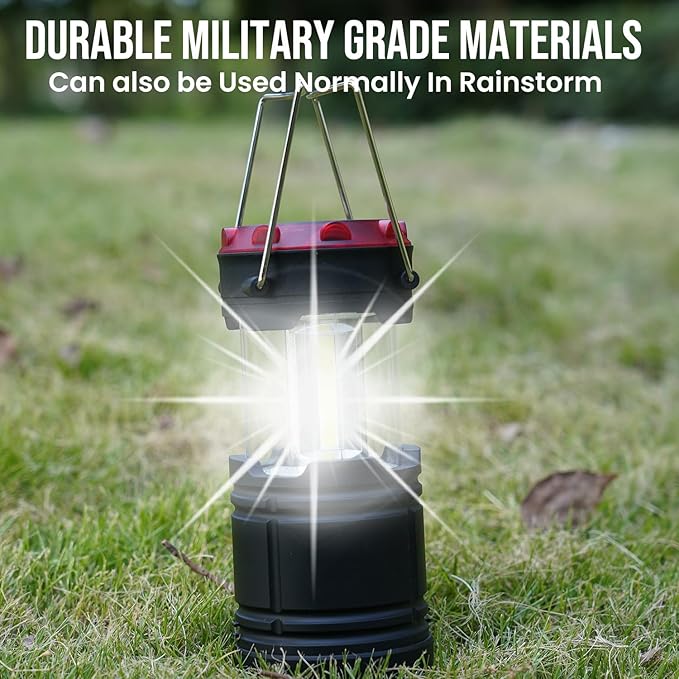 Lichamp Collapsible 2-Pack Camping Lanterns, 300LM COB Light & 150LM Flashlight with Red Strobe/SOS, Magnetic Base, Battery-Powered for Hiking, Power Outages and Emergency