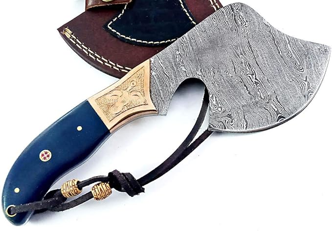 Damascus Steel Blade Axe Hatchet Tomahawk Hunting Knife Camping Hiking SM46