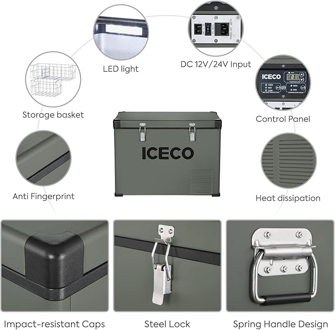 ICECO VL45 Portable Refrigerator with SECOP Compressor, 45Liters Platinum Compact Refrigerator, DC 12/24V, AC 110-240V, 0℉ to 50℉, Home & Car Use (Without Insulated Cover)