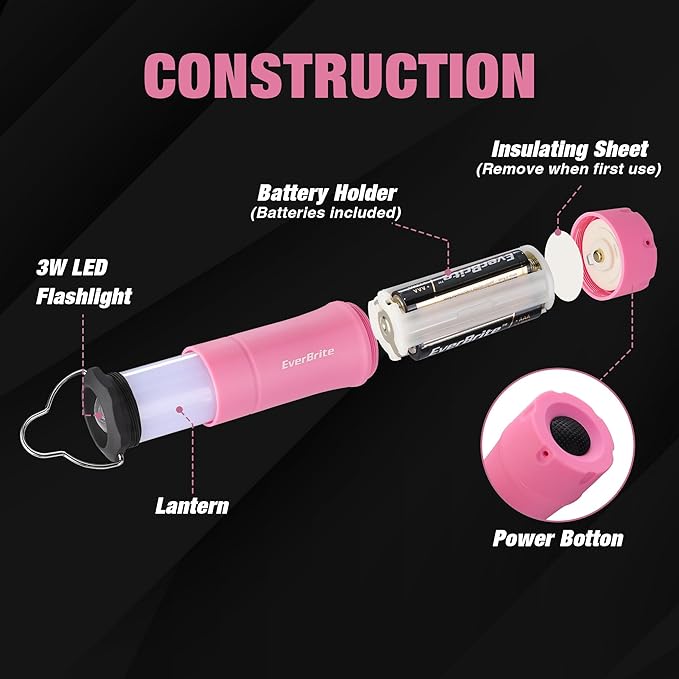 EverBrite 2-in-1 Mini Lanterns and Flashlights, Zoomable Flashlight Lantern Combo with 3 Modes, Camping Essentials, 2PC Battery Powered Lantern for Hurricane, Hiking, Home, Emergency