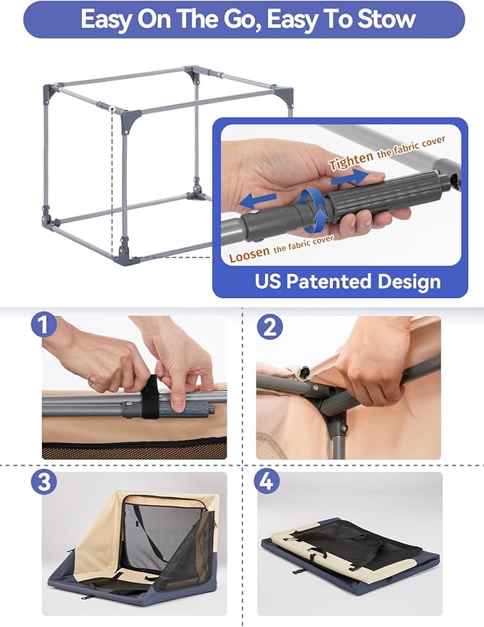 A4Pet Collapsible Dog Kennel - 36 Inch Adjustable Stainless Steel Frame, Lightweight, Durable and Portable Dog Crate with 3-Door