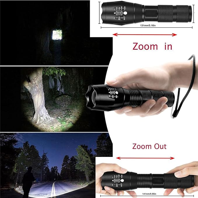 2 Pack LED Tactical Flashlights High Lumens Lights Portable Waterproof Zoomable Flashlight with 5 Modes for Camping/Outdoor/Hiking/Gift-Giving/Emergency