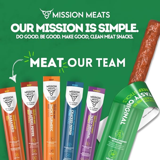 Mission Meats Kids Beef Sticks ??100% Grass Fed & Pasture Raised, Healthy Snacks for Kids, Sugar Free Protein, Gluten & Nut Free, Individually Wrapped, Mini 0.5oz 24ct Bag (Pack of 2)