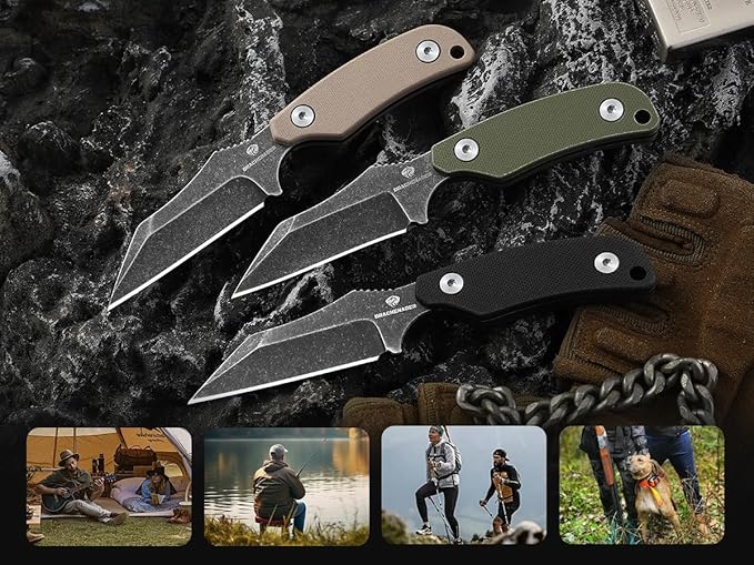 5.78" X-WH Neck Knife with Kydex Sheath, D2 Steel Stonewashed Wharncliffe Blade, EDC Horizontal Carry Neck Knife with G10 Handle, Lightweight Knife for Men
