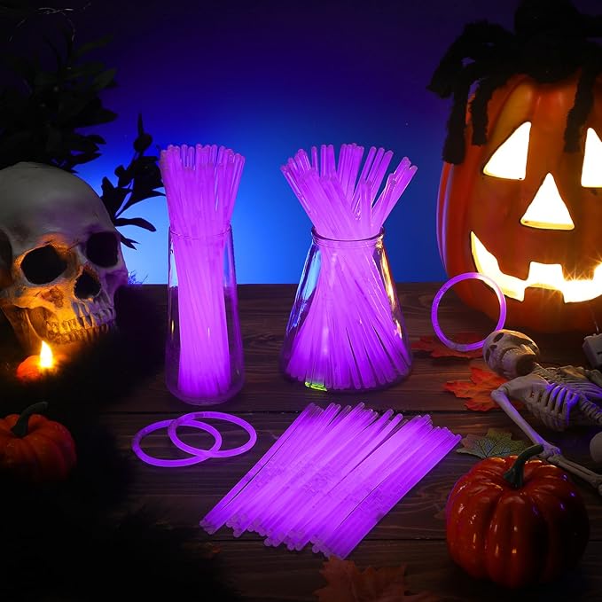 Hanaive 300 Pcs Glow Sticks Bulk 8 Inch Glow in The Dark Party Favors Neon Bracelets and Necklaces Light up Sticks with Connectors for Holiday Birthday Party Supplies(Purple)