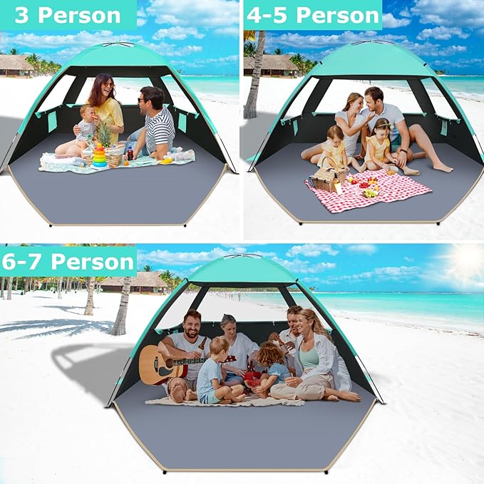Gorich Beach Tent Sun Shelter for 3/4-5/6-7/8-10 Person with UPF 50ï¼?UV Protection, Lightweight & Easy Setup Beach Shade Canopy, Portable Beach Shade Tent Beach Cabana