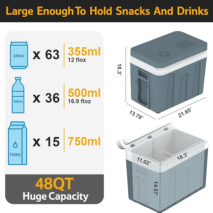 advwin 12V Electric Car Cooler & Warmer with Wheels & Handle, 48 Quart (45 L) 12 Volt DC & 110V AC Portable Thermoelectric Fridge Plug in for Car/RV/Camping/Travelling (45L Cooler & Warmer)