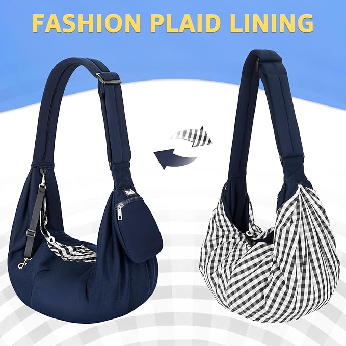 SlowTon Dog Carrier Sling - Thick Padded Shoulder Strap Adjustable Dog Carriers for Small Dogs, Puppy Carrier Purse for Pet Cat with Front Zipper Pocket Safety Belt Machine Washable (Dark Blue, L)