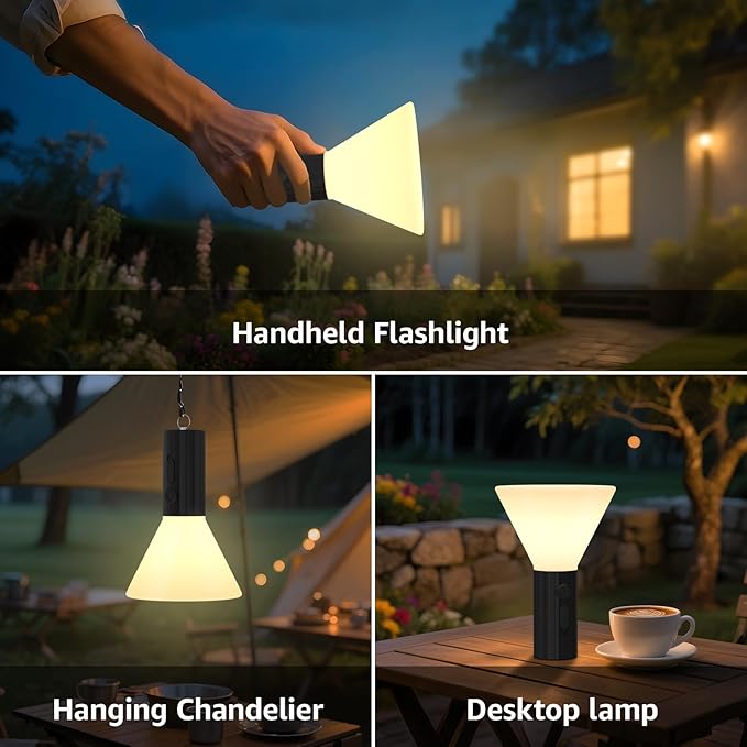 Rechargeable Warm White LED Light with 3 Brightness Levels, IP44 Weatherproof, USB Charging - Portable Hanging Lamp for Camping, Tents, Patio