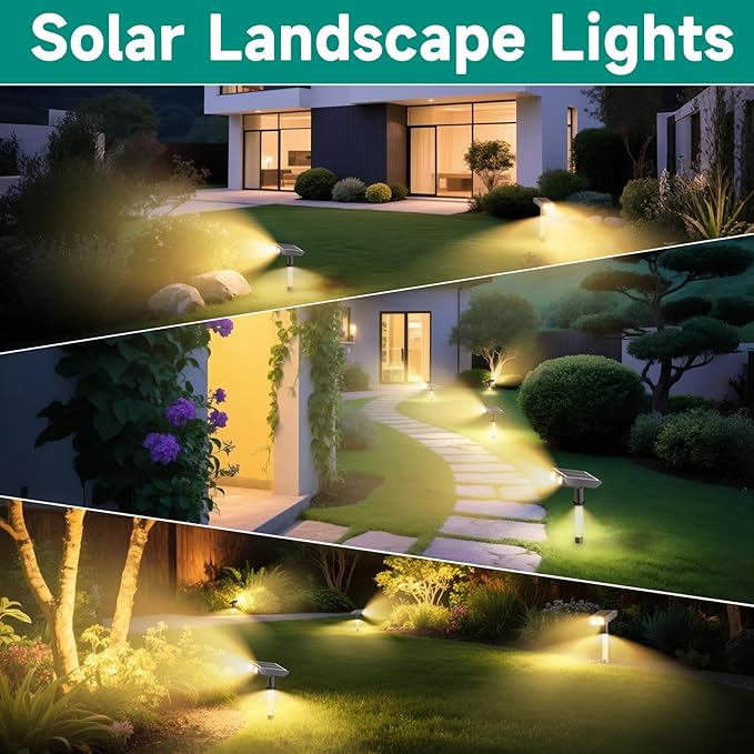 Solar Lights Outdoor Waterproof: 2 IN 1 Solar Spot Lights with 2 Lighting Modes & PC Light Guide Column for Tree Garden Yard Pathway | Warm Yellow 3000k Landscape Lights | IP65 Waterproof | 6 Pack