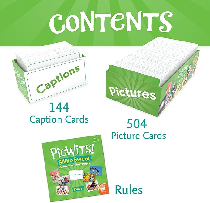 MindWare PicWits, Funny Quick Wit Picture Captioning Card Game, Quick 30-Minute Game Play, Ages 5 and up - Silly & Sweet